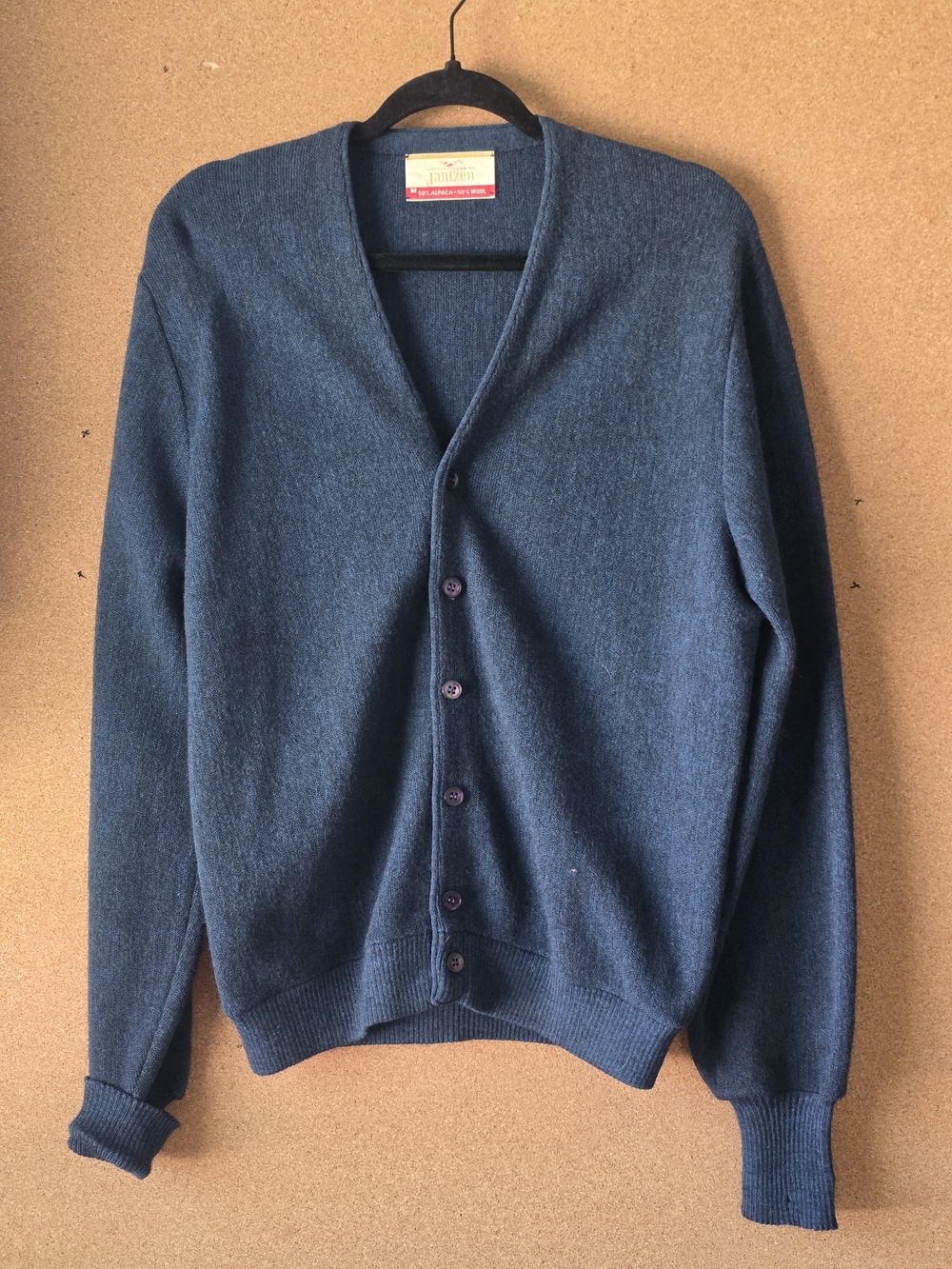 Vintage Jantzen Alpaca Wool Cardigan Sweater M Navy USA Made